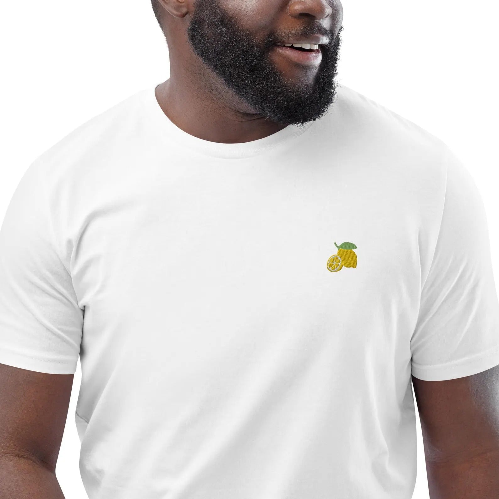 Lemon Organic Embroidered Unisex T-Shirt Minimal Fruit Design Lemon Organic Embroidered Unisex T-Shirt Minimal Fruit Design